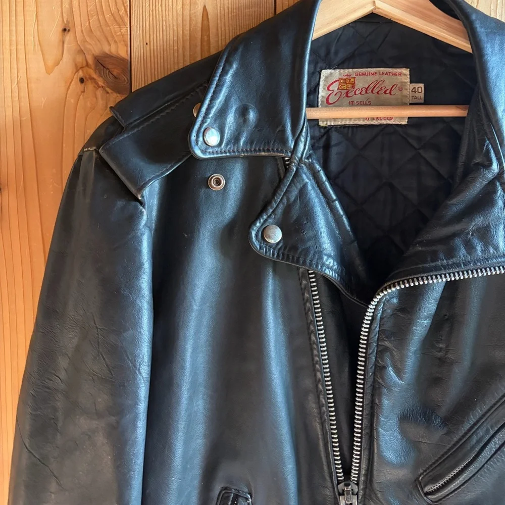 Vintage 1970s EXCELLED Leather Motorcycle Jacket // Size 40 - Picture 2 of 7